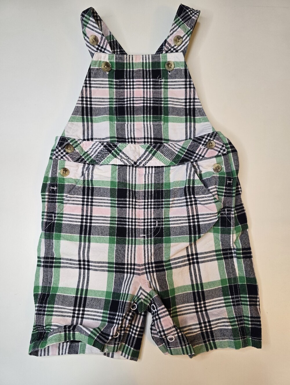 Janie And Jack Plaid Green & Pink Kids Overall Romper